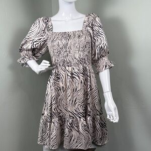 Lucy Paris Zebra Print Smocked Midi Dress